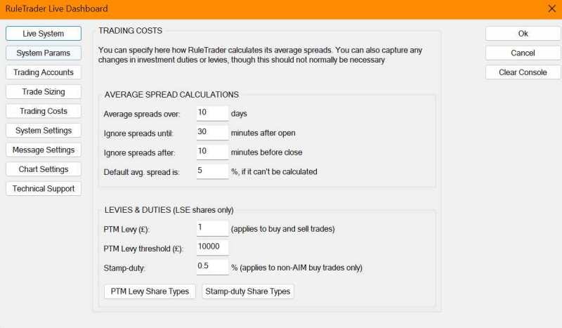 Live Trading Costs tab Use the Trading Costs tab to specify how average spreads, levies and taxes are calculated for Live session trading