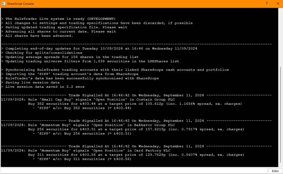 The Console is where all text information, such as trading signals, report output, and informational messages, is displayed